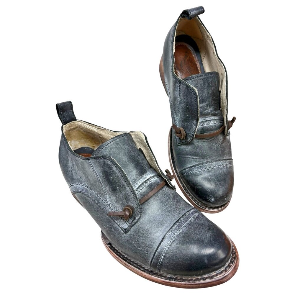 Freebird Mabel Black Distressed Leather Cap Toe Oxford Loafers